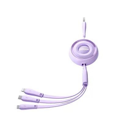 3v1 Barvita serija USB-A v USB-C / iPhone Lightning / izvlečni kabel microUSB 1 m vijoličen
