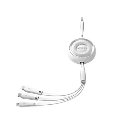 3v1 Colorful Series USB-A v USB-C / iPhone Lightning / microUSB izvlečni kabel 1 m bel