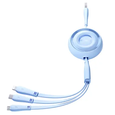 3v1 Colorful Series USB-A v USB-C / iPhone Lightning / izvlečni kabel microUSB 1 m moder