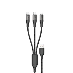 3v1 USB na USB-C microUSB Lightning adapterski kabel 120 W 1 m srebrne barve