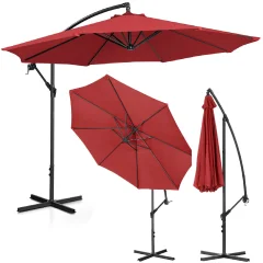 Vrtni senčnik z roko, okrogel, nagiben, premer. 300 cm bordo