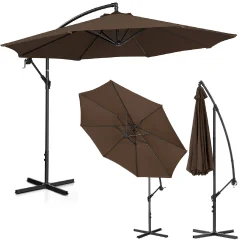 Vrtni senčnik z roko, okrogel, nagiben, premer. 300 cm rjava