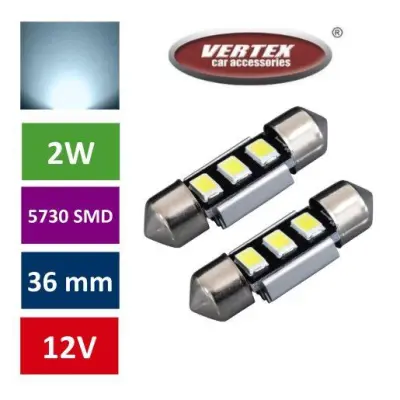 Avto LED žarnica (sijalka) C5W 36mm 3 SMD 5730 CANBUS 2W 2 kosa