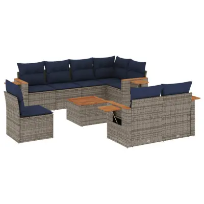 vidaXL Vrtna sedežna garnitura 9-delna z blazinami siv poli ratan