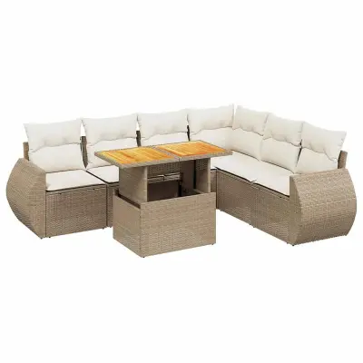 vidaXL Vrtna sedežna garnitura 7-delna z blazinami bež poli ratan