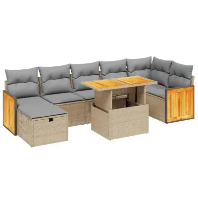 vidaXL Vrtna sedežna garnitura 8-delna z blazinami bež poli ratan