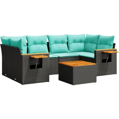 vidaXL Vrtna sedežna garnitura 7-delna z blazinami črn poli ratan