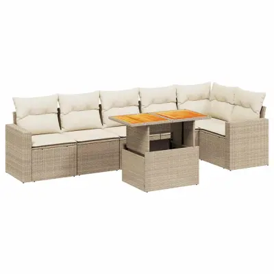 vidaXL Vrtna sedežna garnitura 7-delna z blazinami bež poli ratan
