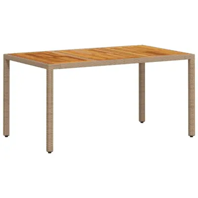 vidaXL Vrtna miza bež 150x90x75 cm poli ratan in akacijev les