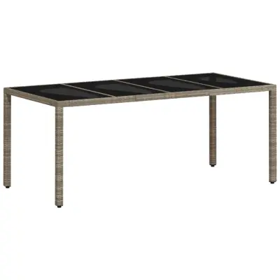 vidaXL Vrtna miza s stekleno ploščo sv. siva 190x90x75 cm poli ratan