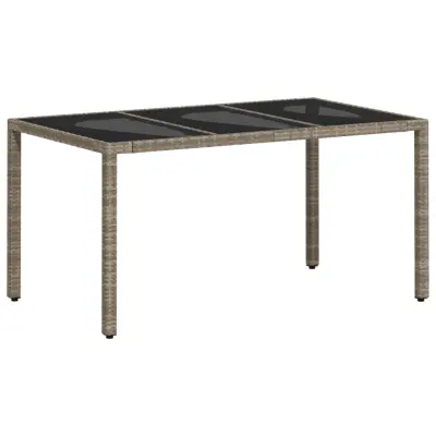 vidaXL Vrtna miza s stekleno ploščo sv. siva 150x90x75 cm poli ratan