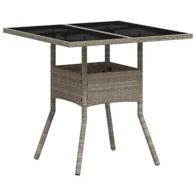 vidaXL Vrtna miza s stekleno ploščo sv. siva 80x80x75 cm poli ratan