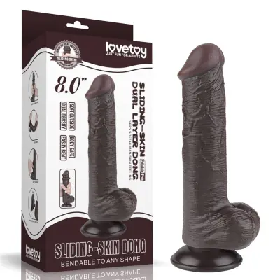 DILDO Lovetoy Sliding Skin Dual Layer III Black 8''