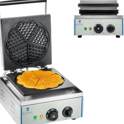 ROYAL CATERING pekač za vaflje s teflonsko prevleko za okrogle vaflje, rozeta srčka, premer 21 cm