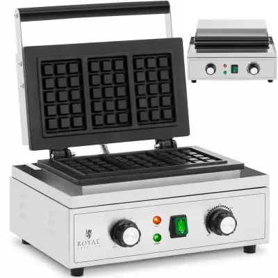 ROYAL CATERING pravokotni pekač za 3 belgijske vaflje Teflon 1500 W