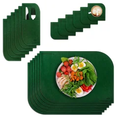 VILSTO Pogrinjki iz filca, jedilni kompleti za jedilno mizo, pogrinjki in podstavki z držalom za jedilni pribor, protizdrsna zaščita za mizo, 18-delni komplet, kuhinjska podloga, temno zelen