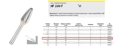 Klingspor kovinski rezalnik HF 100 f fi = 8,0x20mm Mandle 6mm tipa RBF, hiperbolični Slop