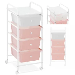 Kopalniški frizerski kozmetični voziček s 4 predali 36 x 32 x 76 cm - roza in bel
