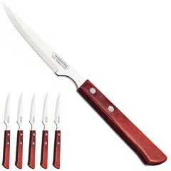 Nazobčan nož za zrezke iz nerjavečega jekla Churrasco Spanish Style 6 kosov dolžina 220 mm rdeč