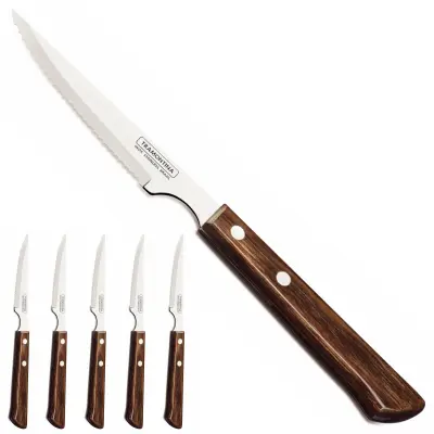 Nazobčan nož za zrezke iz nerjavečega jekla Churrasco Spanish Style 6 kosov dolžina 220 mm rjav