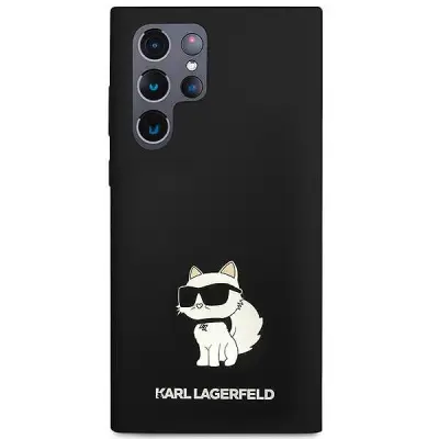 Originalen KARL LAGERFELD ovitek Samsung Galaxy S24 Ultra 5G - IML NFT Choupette Body - črn silikonska zaščita - KLHCS24LSNCHBCK