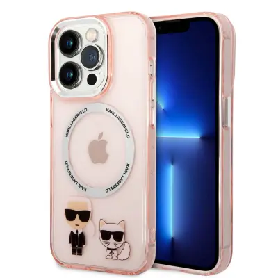 Originalen KARL LAGERFELD ovitek MagSafe ovitek iPhone 14 6.1 - Full bodies - prozorno roza silikonska zaščita - KLHMP14SHKCP