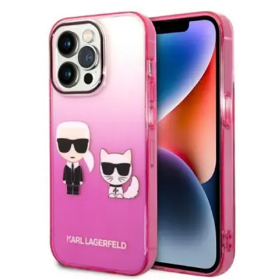 Originalen KARL LAGERFELD ovitek iPhone 14 Pro - Full Bodies - Gradient roza zaščita - KLHCP14LTGKCP