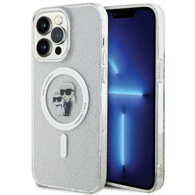 Originalen KARL LAGERFELD MagSafe ovitek iPhone 15 Pro Max - Karls full body - prozoren z bleščicami- KLHMP15XHGKCNOT