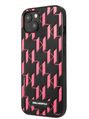 Originalen KARL LAGERFELD ovitek iPhone 13 6.1 - Monogram Plaque - črno pink zaščita - KLHCP13MMNMP1P