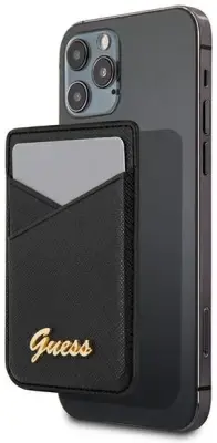 GUESS GUWMSSASLBK denarnica za kartice MagSafe za iPhone 13, iPhone 13 pro, iPhone 13 pro max, iPhone 14, iPhone 14 pro, iPhone 14 pro max - črn