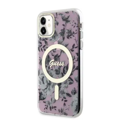 Originalni GUESS ovitek Flowers GUHMN61HCFWSP z Magsafe za iPhone 11 / iPhone XR - roza