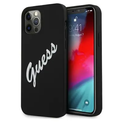 GUESS GUHCP12LLSVSBW Big Logo silikonski ovitek za iPhone 12 Pro Max - črn z napisom