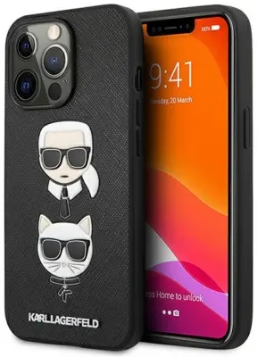 Originalen KARL LAGERFELD ovitek iPhone 13 Pro Max - Heads -  črna zaščita - KLHCP13XSAKICKCBK