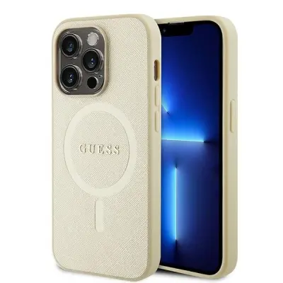 Originalni GUESS ovitek GUHMP15LPSAHMCB z Magsafe Saffiano za iPhone 15 Pro - zlat