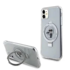 Originalen KARL LAGERFELD MagSafe ovitek iPhone 11 / iPhone XR - S stojalom - Karls full body - prozoren - KLHMN61HMRSKCH