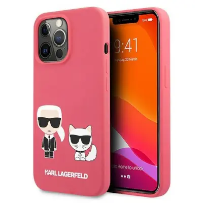 Originalen KARL LAGERFELD ovitek iPhone 13 Pro - Full Bodies - pink silikonska zaščita - KLHCP13LSSKCP