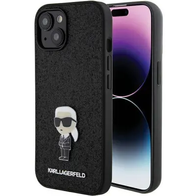 Originalen KARL LAGERFELD ovitek iPhone 15 Plus - Glitter IML NFT Iconic -  črn ovitek z bleščicami- KLHCP15MGKNPSK