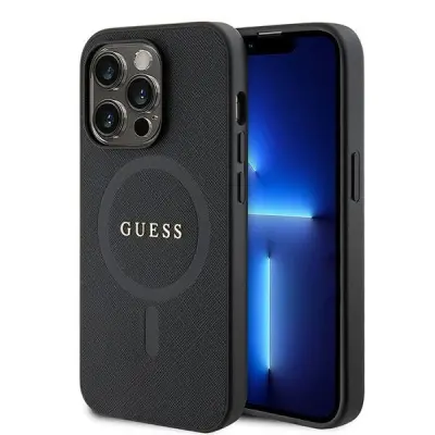 Originalni GUESS ovitek GUHMP15LPSAHMCK z Magsafe Saffiano za iPhone 15 Pro - črn