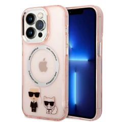 Originalen KARL LAGERFELD MagSafe ovitek iPhone 14 Pro Max - Full bodies - prozorno roza silikonska zaščita - KLHMP14MHKCP