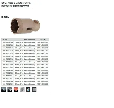 Drel M14 krona s 6 mm spajkanim diamantnim nasipom