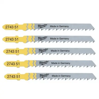 Milwaukee Blade za 75 mm kompleta v Jigsaw T101D - 5 psov. Za les, krožnik, PVC, čist rez
