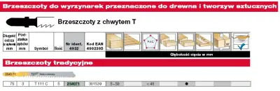 Milwaukee Blade za 75 mm kompleta Jigsaw T111C - 5 psov. Za les in plastiko