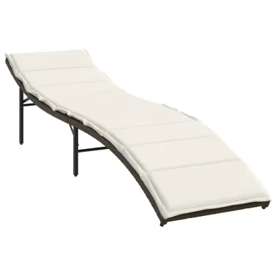 vidaXL Ležalnik z blazino rjav 55x199x50 cm poli ratan