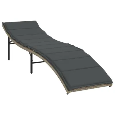 vidaXL Ležalnik z blazino svetlo siv 55x199x50 cm poli ratan