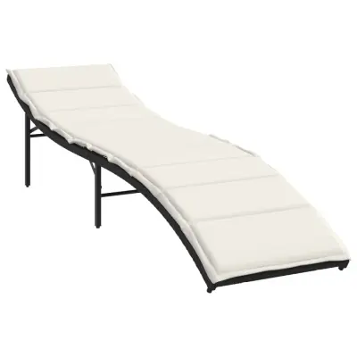 vidaXL Ležalnik z blazino črn 55x199x50 cm poli ratan