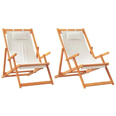vidaXL Zložljivi stoli za na plažo 2 kosa krem blago