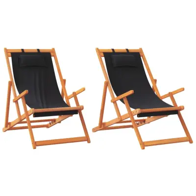 vidaXL Zložljivi stoli za na plažo 2 kosa črno blago