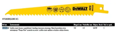 Dewalt Blade za Saber Saw 152x4,2 mm S611VF les z nohti, PVC /5PCS