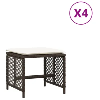 vidaXL Vrtni stolčki z blazinami 4 kosi rjavi 41x41x36 cm poli ratan