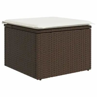 vidaXL Vrtni stolček z blazino rjav 55x55x37 cm poli ratan